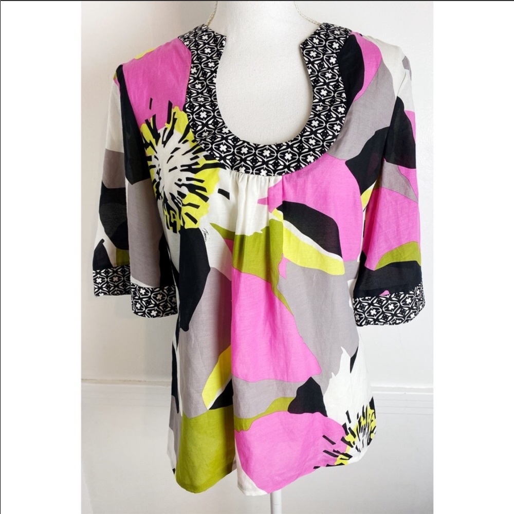 Trina Turk Silk Blend Floral Geometric Print Top